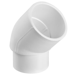 White PVC 45-degree elbow plumbing fitting, used in piping