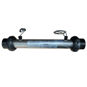 Inline stainless steel pipe with end flanges and two lever-operated shutoff valves, one on each side, for flow control